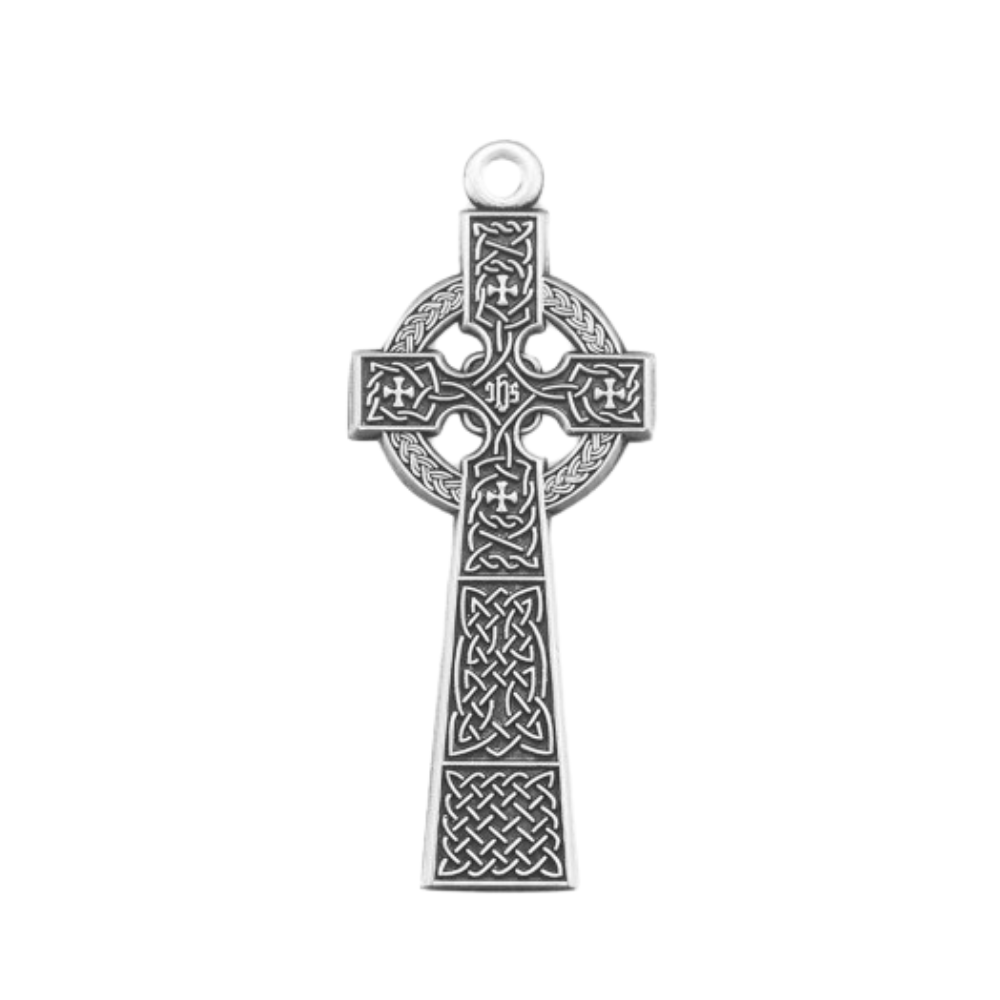 Irish Celtic Cross Sterling Silver Pendant Necklace — 18" Chain, Gift Box
