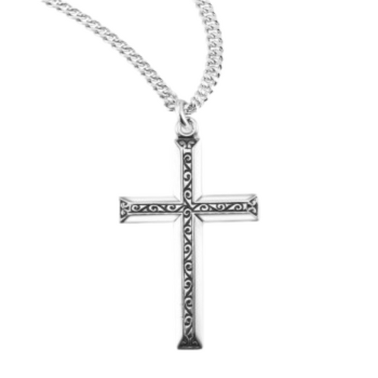Sterling Silver Black Enameled Cross, Catholic Gift, Made in USA