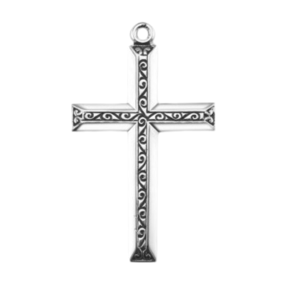 Black Enameled Cross Sterling Silver Pendant Necklace — 20" Chain, Made in USA