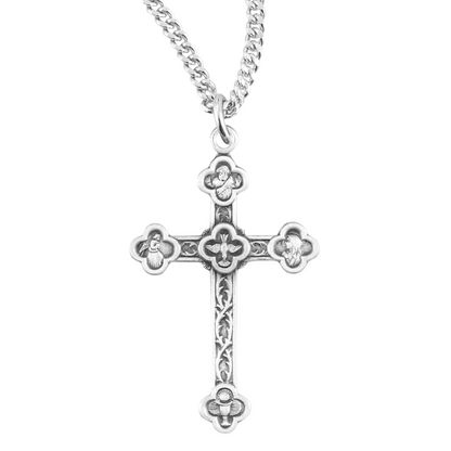 Engraved Vine Pattern Sterling Silver Cross, Catholic Gift, Made in USA