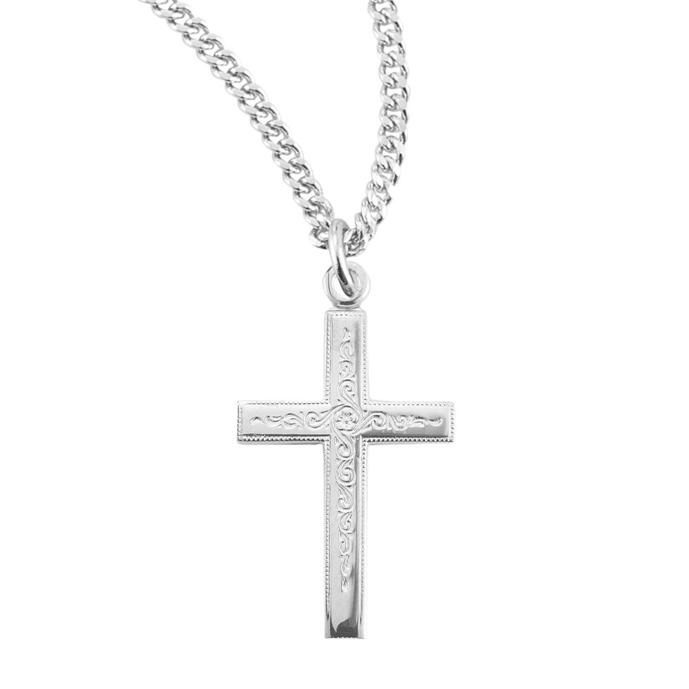Sterling Silver Vine Pattern Cross, Catholic Gift, Made in USA
