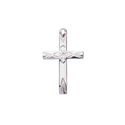Flower Center Cross Sterling Silver Pendant — 18" Chain, Made in USA, Gift Box