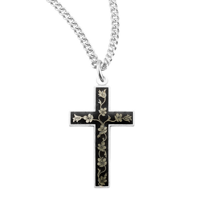 Black Enameled Sterling Silver Cross, Catholic Gift, Made in USA