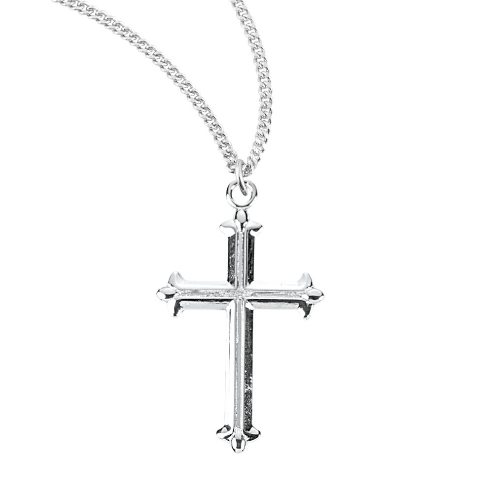 Fleur De Lis Tipped Sterling Silver Cross, Catholic Gift, Made in USA