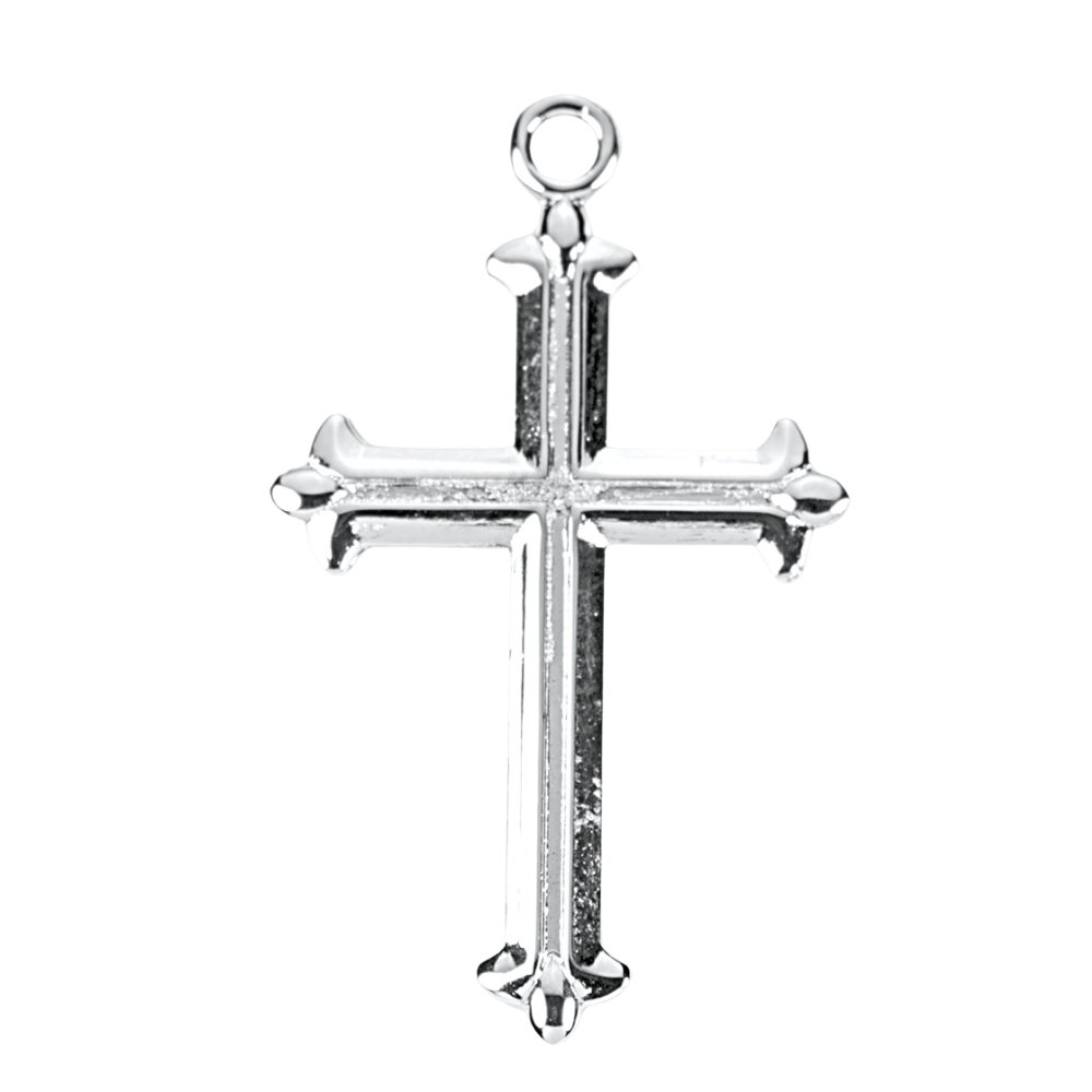 Fleur De Lis Tipped Sterling Silver Cross Pendant — 18" Chain, Gift Box Included
