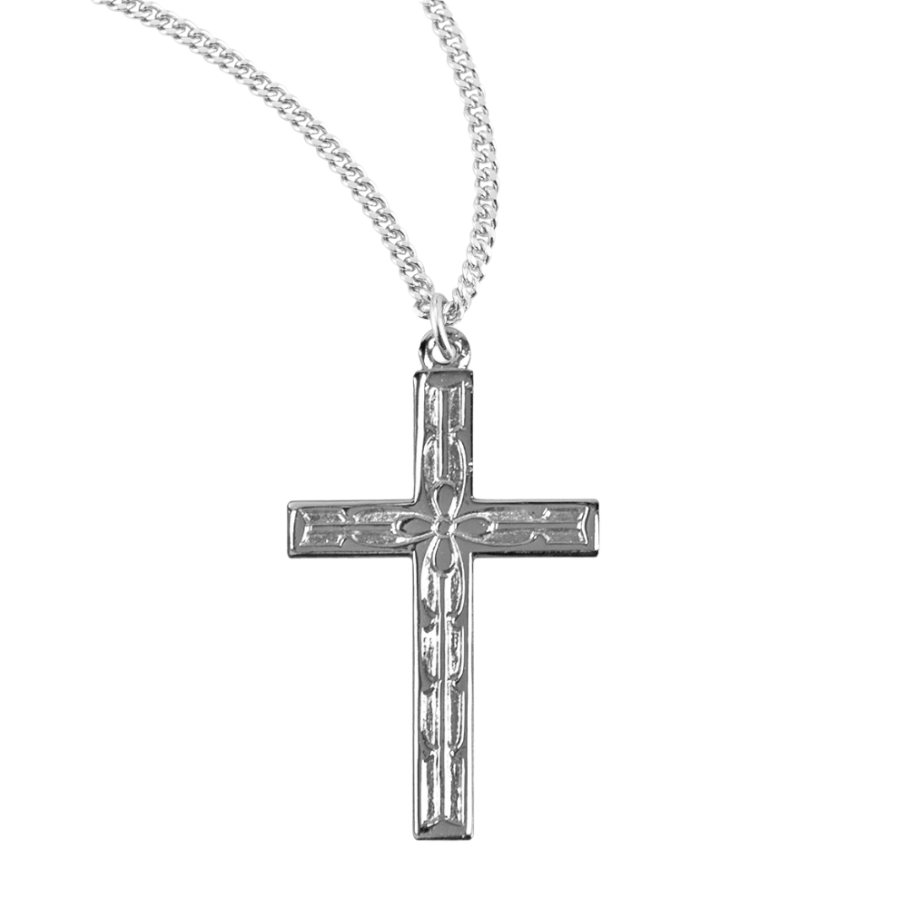 Sterling Silver Scrollwork Design Cross, Catholic Gift, Made in USA