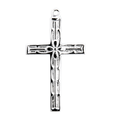 Scrollwork Design Cross Sterling Silver Pendant Necklace — 18" Chain, Gift Box