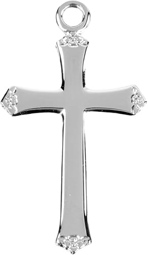 Flower Tipped Cross Sterling Silver Pendant — 18" Chain, Made in USA, Gift Box