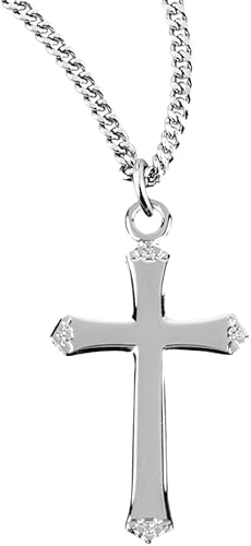 Sterling Silver Flower Tipped Cross, Catholic Gift, Made in USA