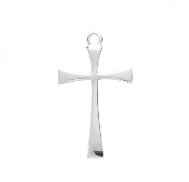 Tapered End Cross Sterling Silver Pendant — 18" Chain, Made in USA, Gift Box
