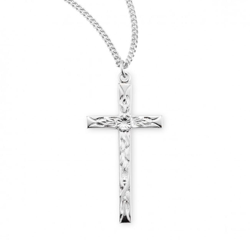 Sterling Silver Etched Cross, Catholic Gift, Made in USA