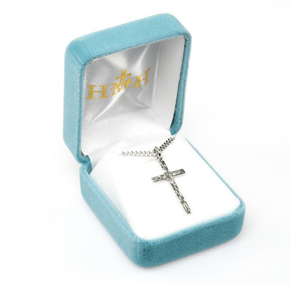 Etched Cross Sterling Silver Pendant Necklace — 18" Chain, Gift Box Included