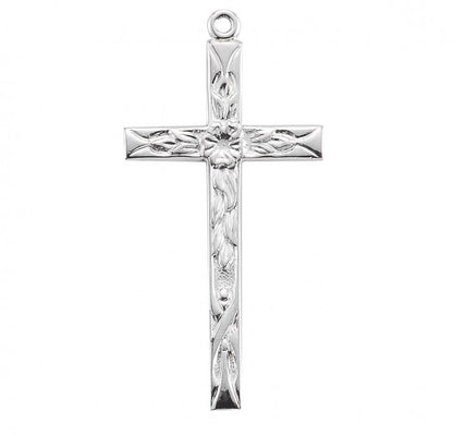 Etched Cross Sterling Silver Pendant Necklace — 18" Chain, Gift Box Included