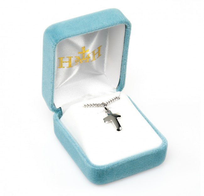 Plain Cross Sterling Silver Pendant Necklace — 18" Chain, Gift Box Included