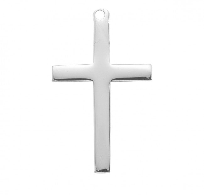 Sterling Silver High Polished Cross Pendant Necklace — 18" Chain, Made in USA