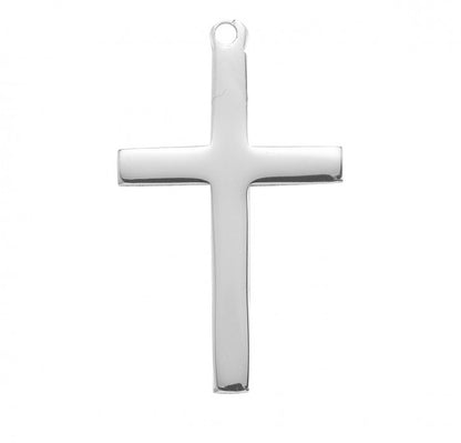 Sterling Silver High Polished Cross Pendant Necklace — 18" Chain, Made in USA