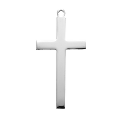 Sterling Silver High Polished Cross Pendant — 24" Chain, Gift Box Included