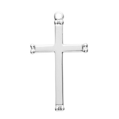 Sterling Silver Beaded End Cross Necklace — 18" Chain, Made in USA, Gift Box