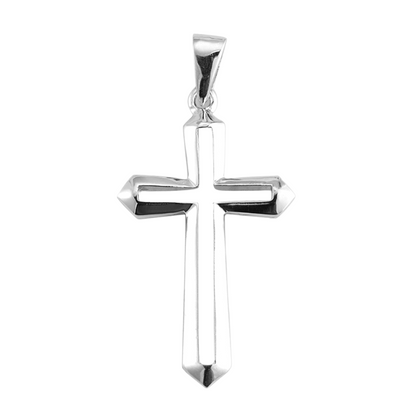 Cut Out Cross Sterling Silver Pendant — 18" Chain, Made in USA, Gift Box