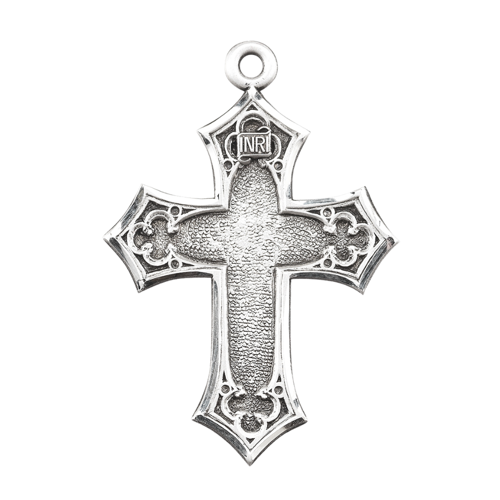 Gothic Style Cross Sterling Silver Pendant Necklace — 24" Chain, Gift Box Included