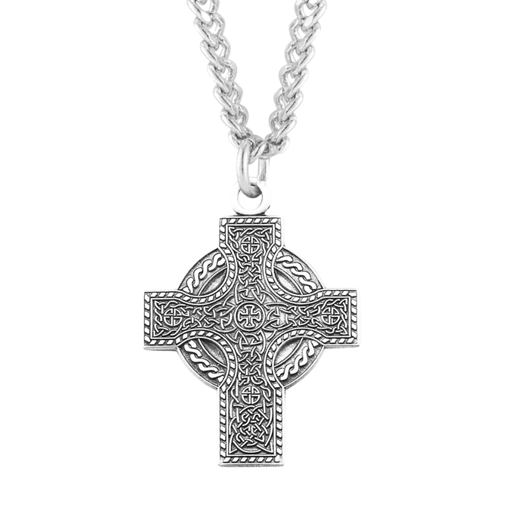 Sterling Silver Irish Celtic cross Pendant, Catholic Gift, Made in USA