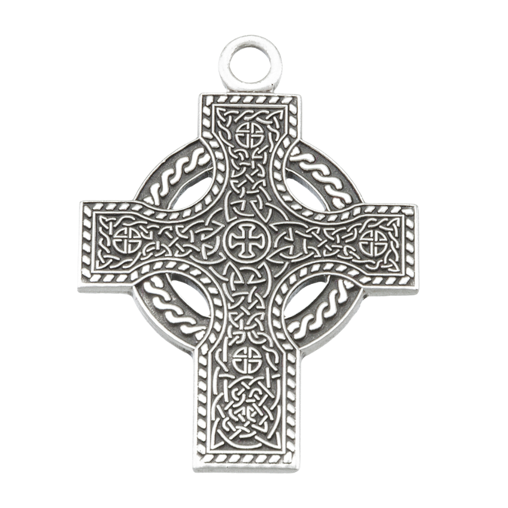 Irish Celtic Cross Sterling Silver Pendant — 24" Chain, Gift Box Included