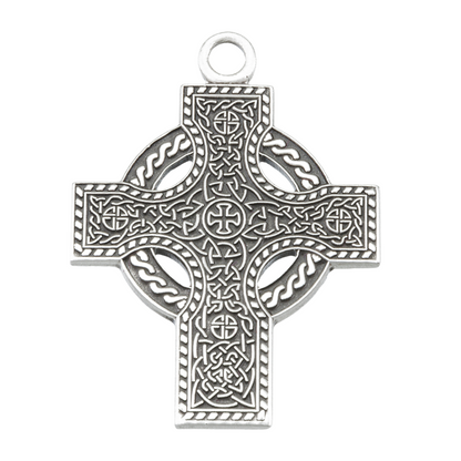 Irish Celtic Cross Sterling Silver Pendant — 24" Chain, Gift Box Included