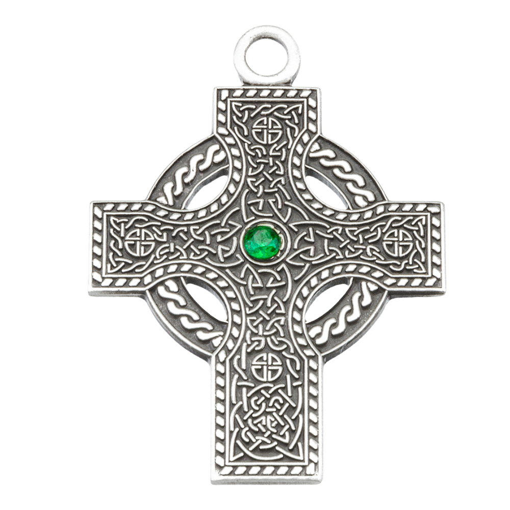 Irish Celtic Cross Sterling Silver Pendant — 24" Chain, Made in USA, Gift Box