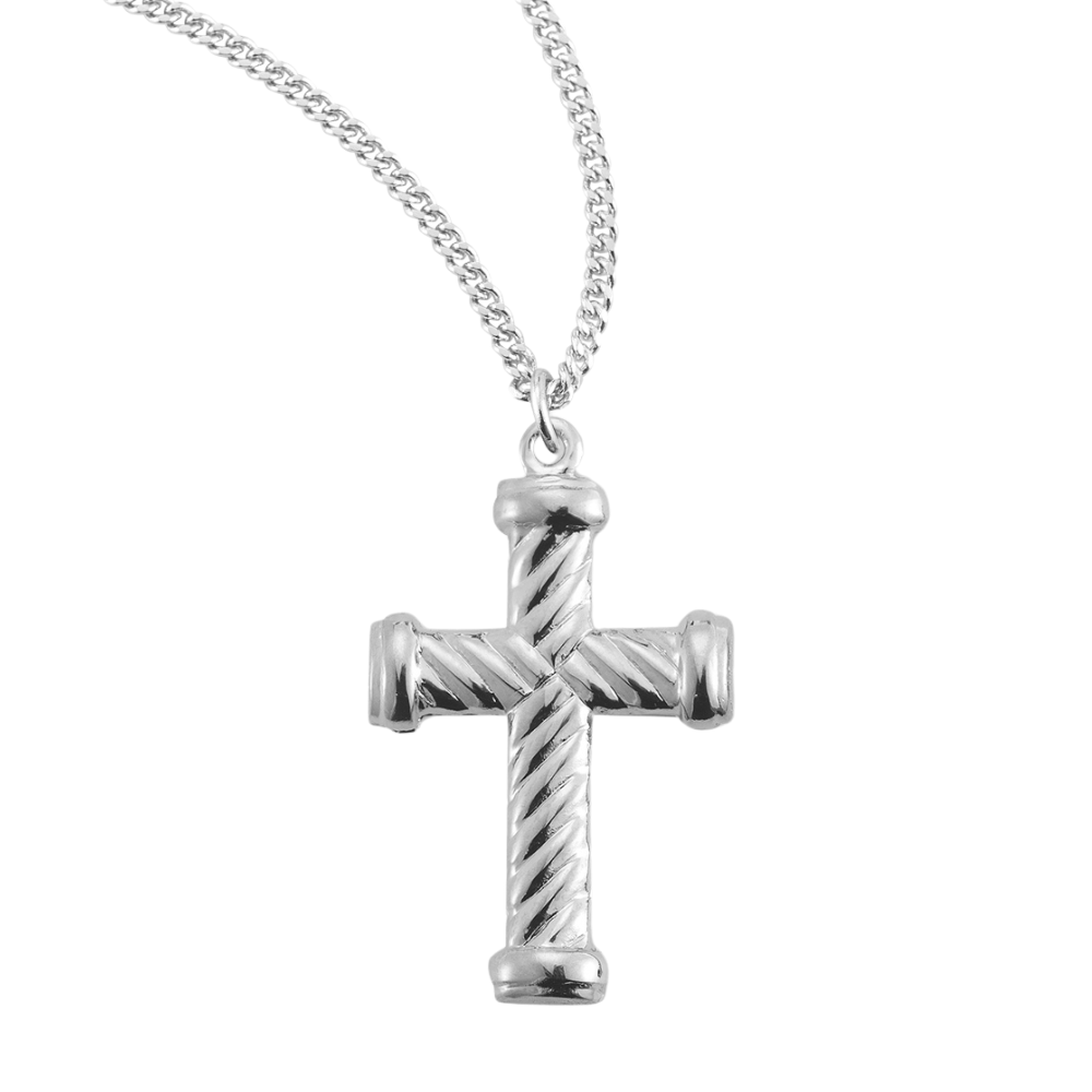 Twist Design Sterling Silver Cross, Catholic Gift, Made in USA