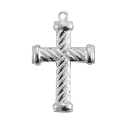 Twist Design Sterling Silver Cross Pendant — 18" Chain, Made in USA, Gift Box