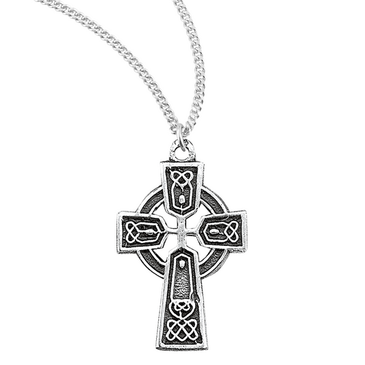 Sterling Silver Irish Celtic cross Pendant, Catholic Gift, Made in USA