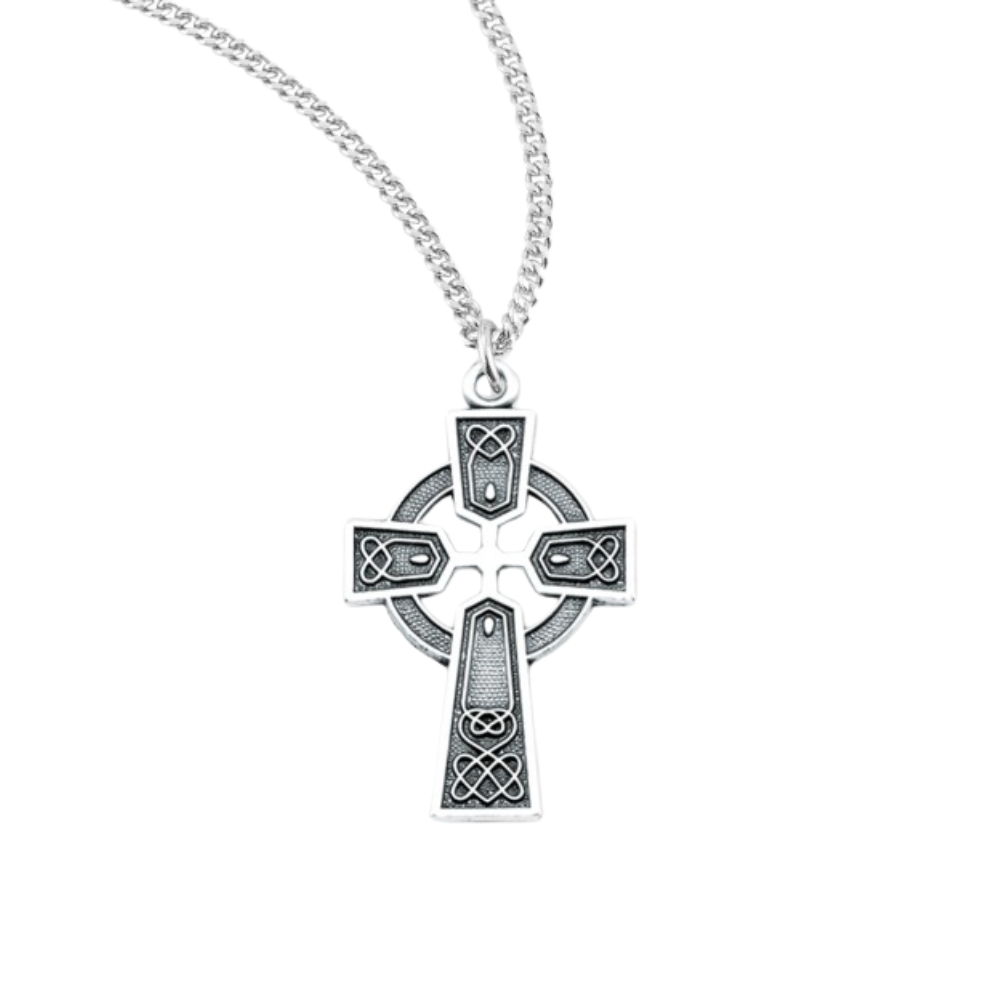 Sterling Silver Irish Celtic cross Pendant, Catholic Gift, Made in USA