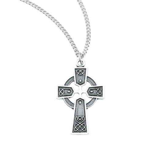 Sterling Silver Irish Celtic cross Pendant, Catholic Gift, Made in USA