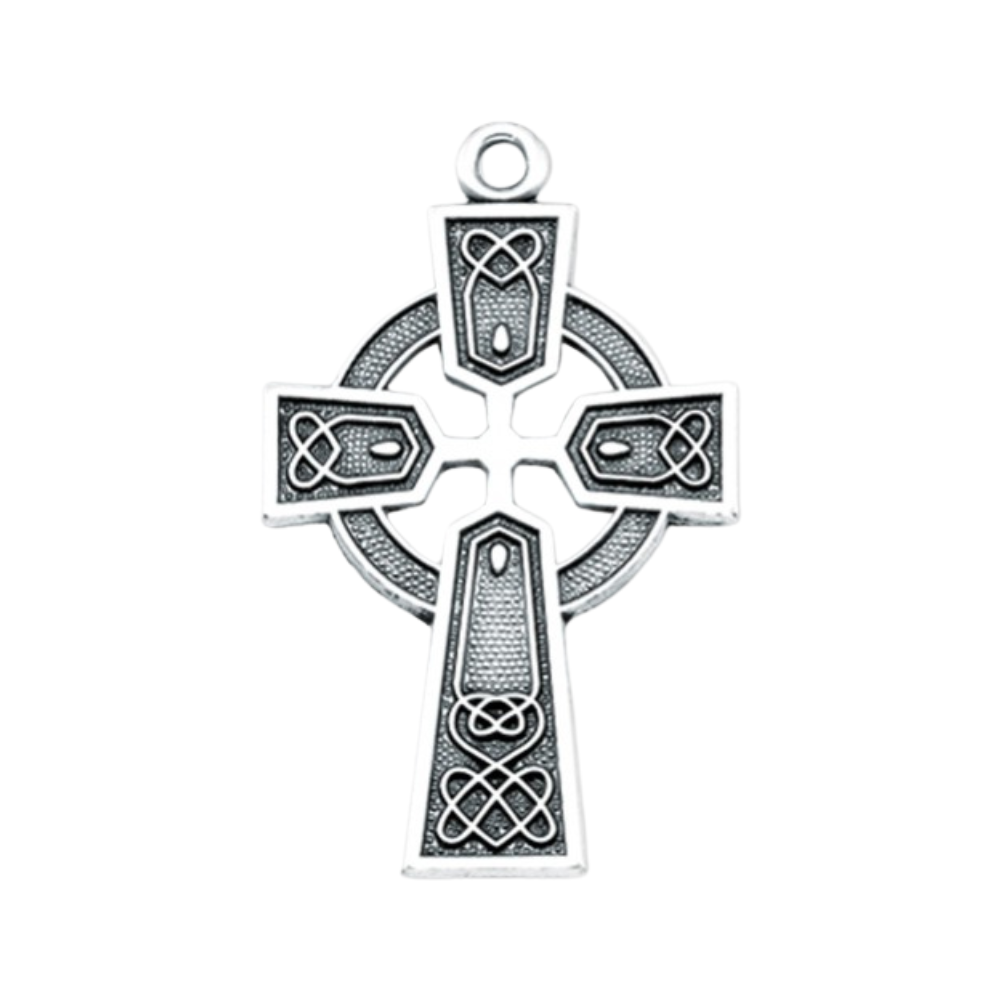 Irish Celtic Cross Sterling Silver Pendant Necklace — 18" Chain, Made in USA