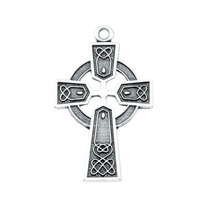 Irish Celtic Cross Sterling Silver Pendant Necklace — 18" Chain, Made in USA