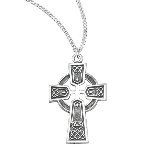 Sterling Silver Irish Celtic cross Pendant, Catholic Gift, Made in USA