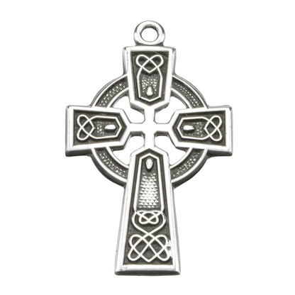 Irish Celtic Cross Sterling Silver Pendant Necklace — 18" Chain, Gift Box