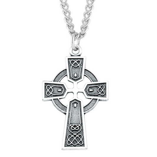 Sterling Silver Irish Celtic cross Pendant, Catholic Gift, Made in USA