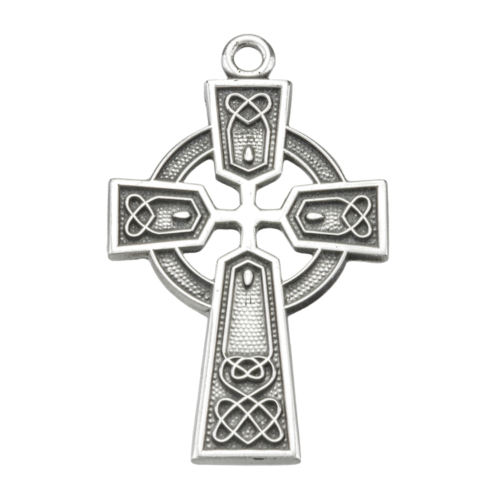 Irish Celtic Cross Sterling Silver Pendant — 24" Chain, Gift Box Included