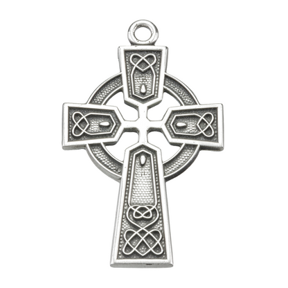 Irish Celtic Cross Sterling Silver Pendant — 24" Chain, Gift Box Included