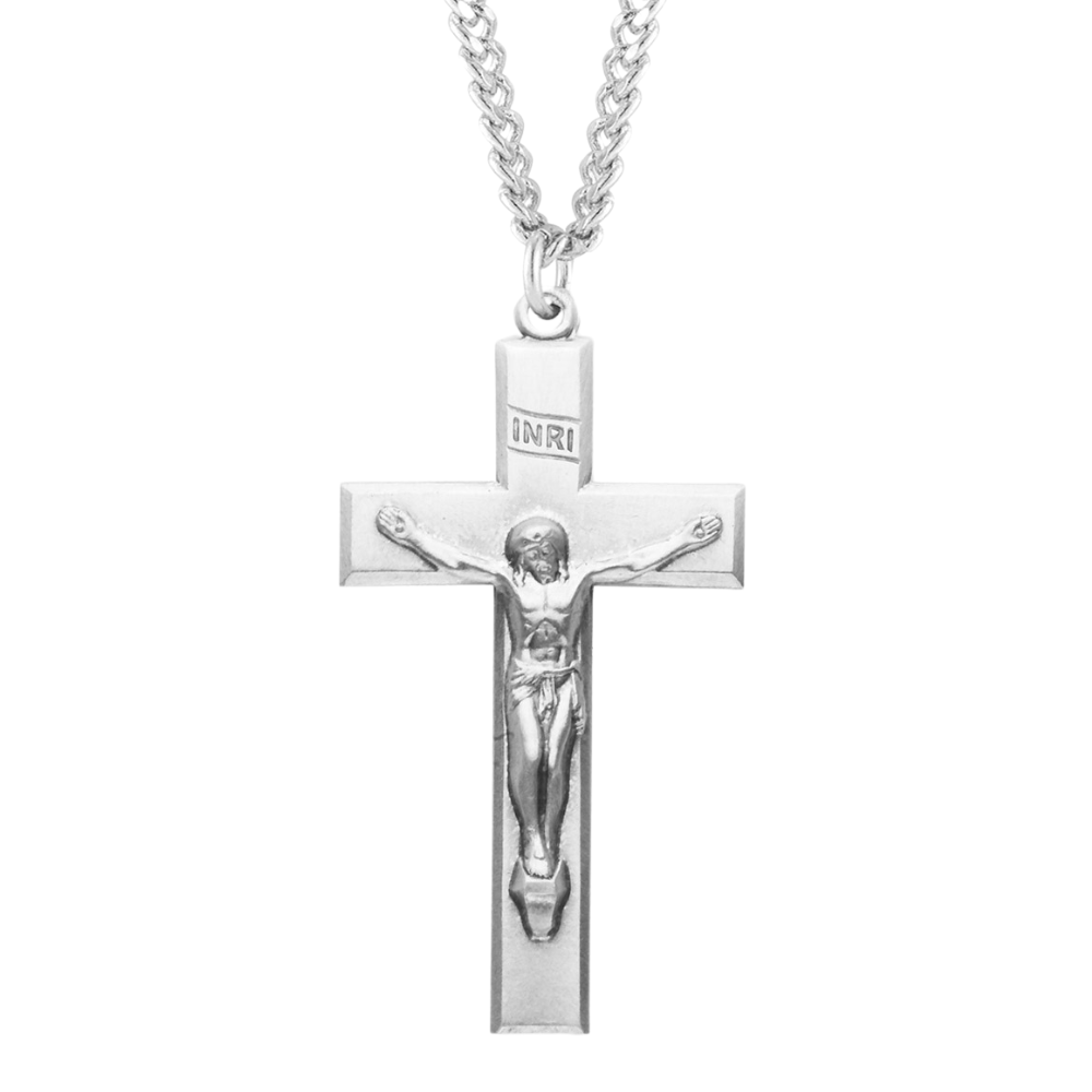 Beveled Edge Sterling Silver Crucifix, Catholic Gift, Made in USA