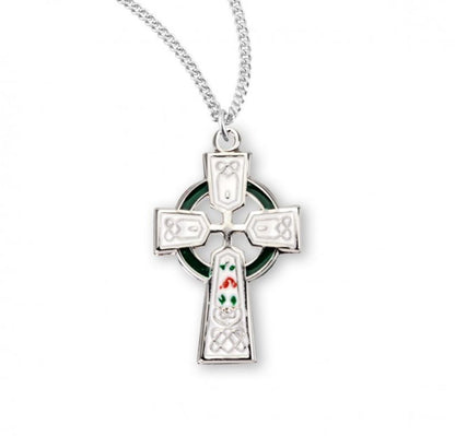 Sterling Silver White Enameled Irish Celtic cross, Catholic Gift, Made in USA