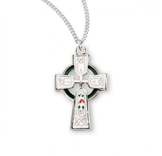 Sterling Silver White Enameled Irish Celtic cross, Catholic Gift, Made in USA
