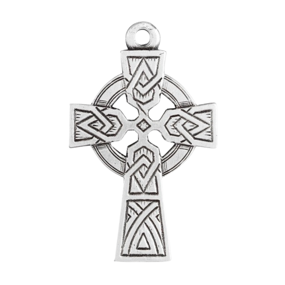 Sterling Silver 1" Celtic Cross Pendant Necklace with Knot Design, 18" Rhodium Plated Stainless Steel Chain, Made in USA- Deluxe Velvet Gift Box Included