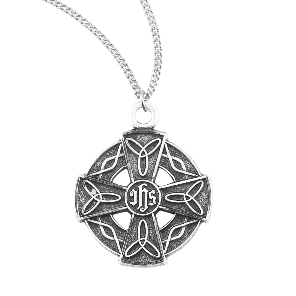 Sterling Silver Irish Celtic cross Pendant, Catholic Gift, Made in USA