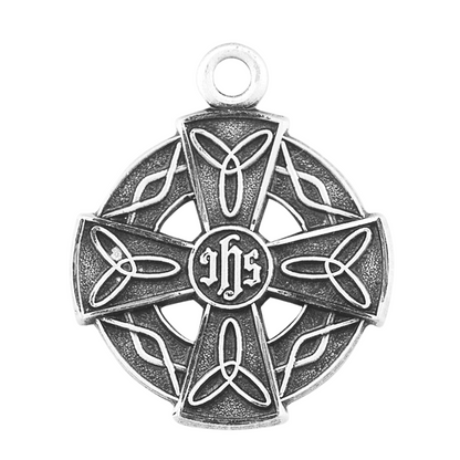 Irish Celtic Cross Sterling Silver Pendant Necklace — 20" Chain, Gift Box