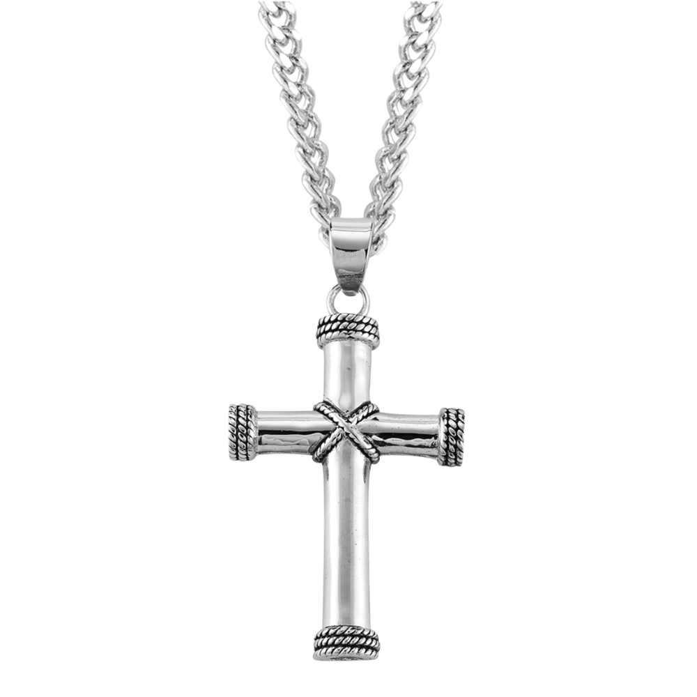 Rope Design Tip Sterling Silver Cross, Catholic Gift, Made in USA