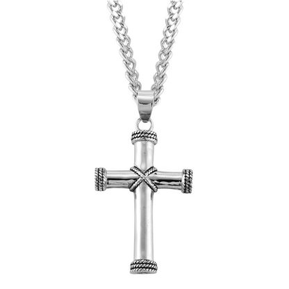 Rope Design Tip Sterling Silver Cross, Catholic Gift, Made in USA