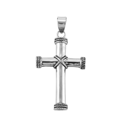 Rope Design Tip Sterling Silver Cross Pendant — 24" Chain, Gift Box Included