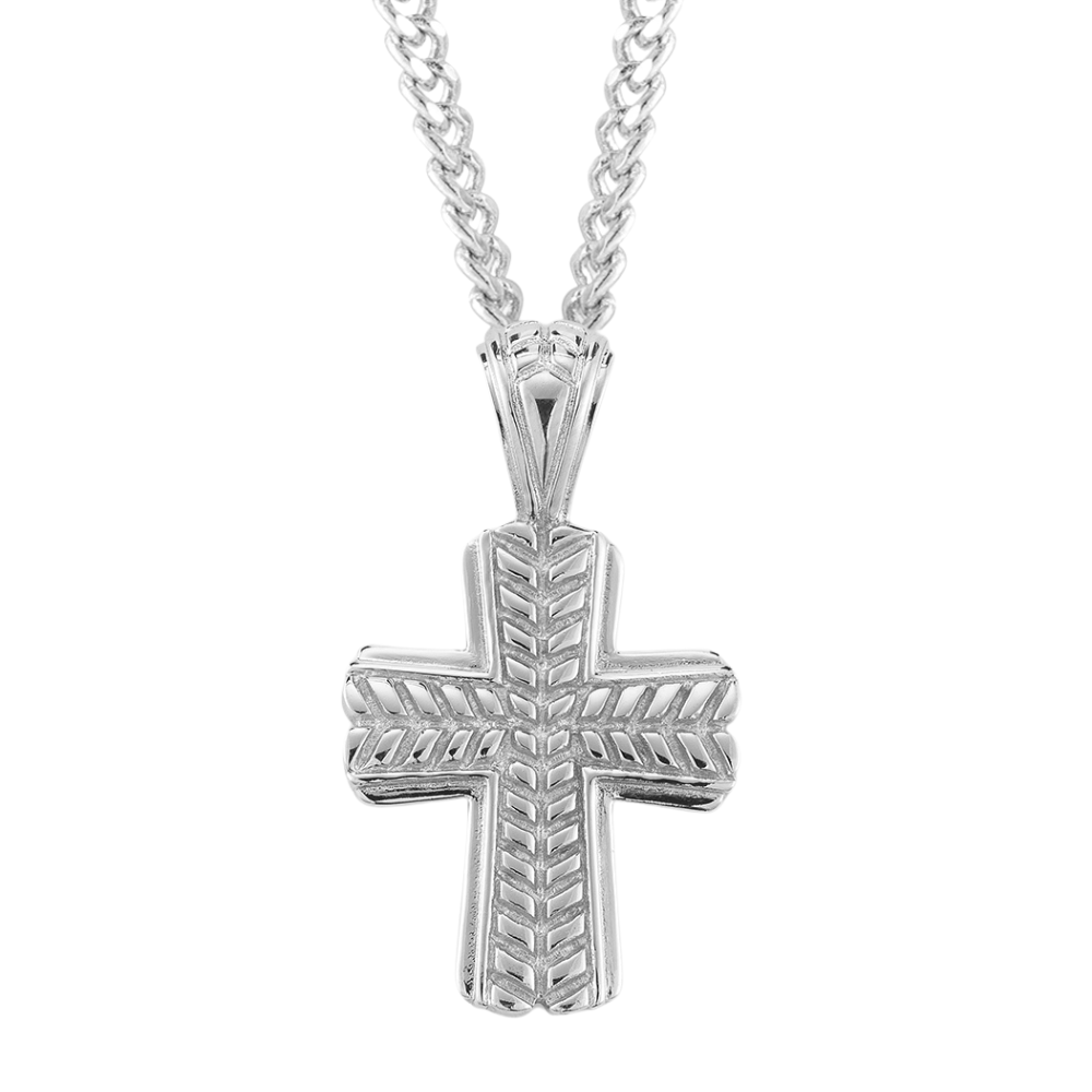 Sterling Silver Wide Wheat Cross, Catholic Gift, Made in USA